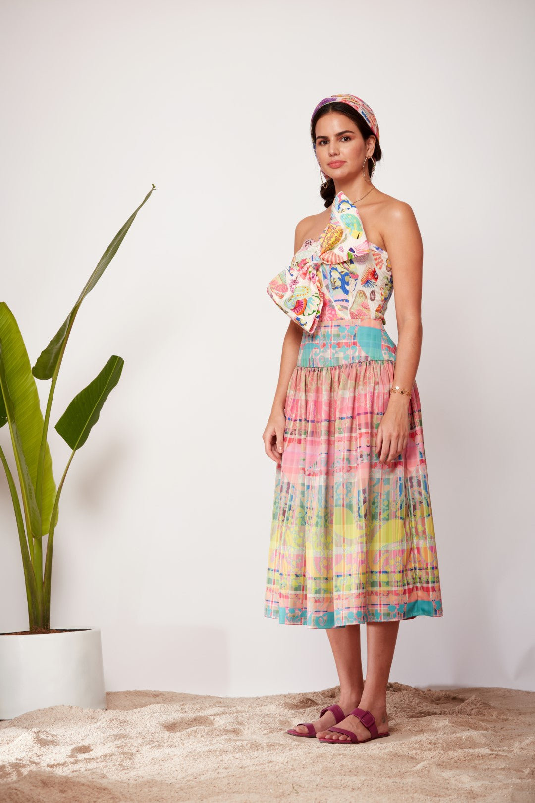 Check Paisley Ombre Gathered Skirt-Siddhartha Bansal