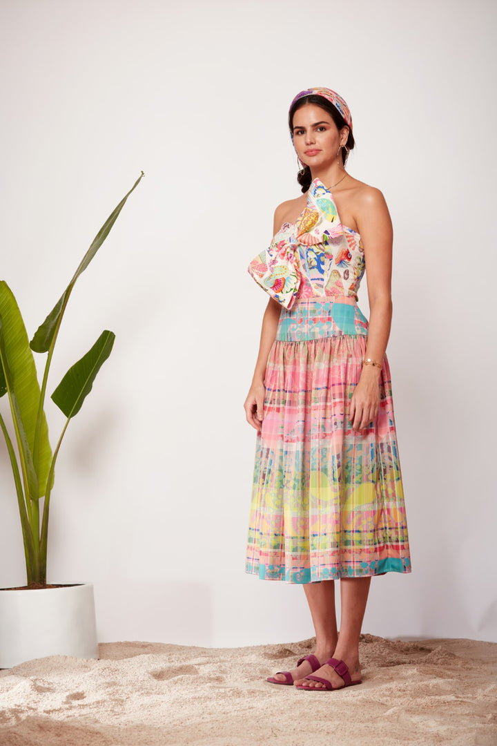 Check Paisley Ombre Gathered Skirt-Siddhartha Bansal