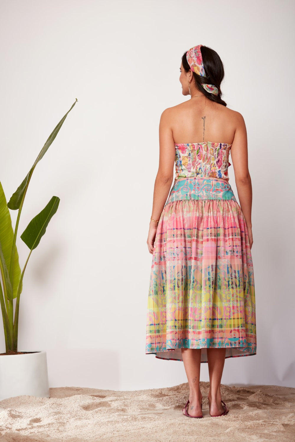 Check Paisley Ombre Gathered Skirt-Siddhartha Bansal