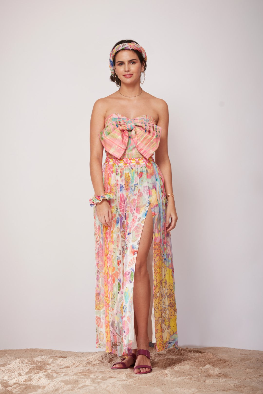 Check And Paisley Ombre Print, Front Big Bow Top-Siddhartha Bansal