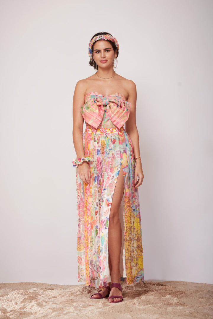 Check And Paisley Ombre Print, Front Big Bow Top-Siddhartha Bansal