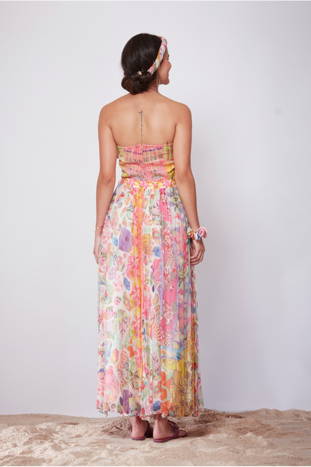 Check And Paisley Ombre Print, Front Big Bow Top-Siddhartha Bansal
