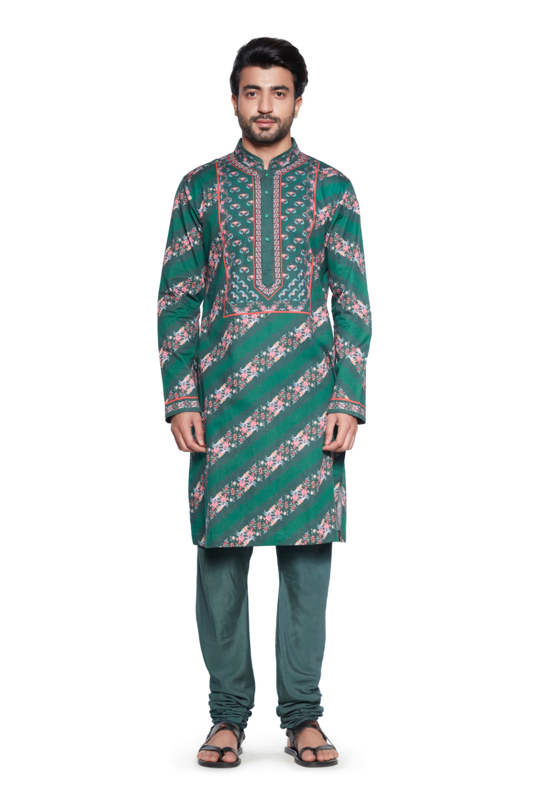 Green Stripe Mens Kurta Set-Mens Wear-Siddhartha Bansal
