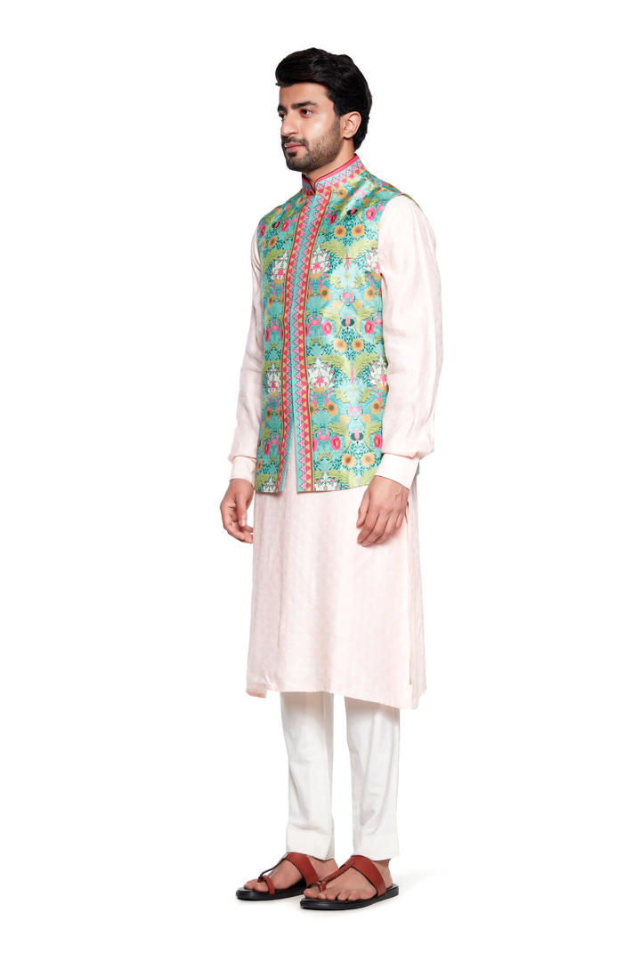 Green Bagh Nehru Jacket-Mens Wear-Siddhartha Bansal