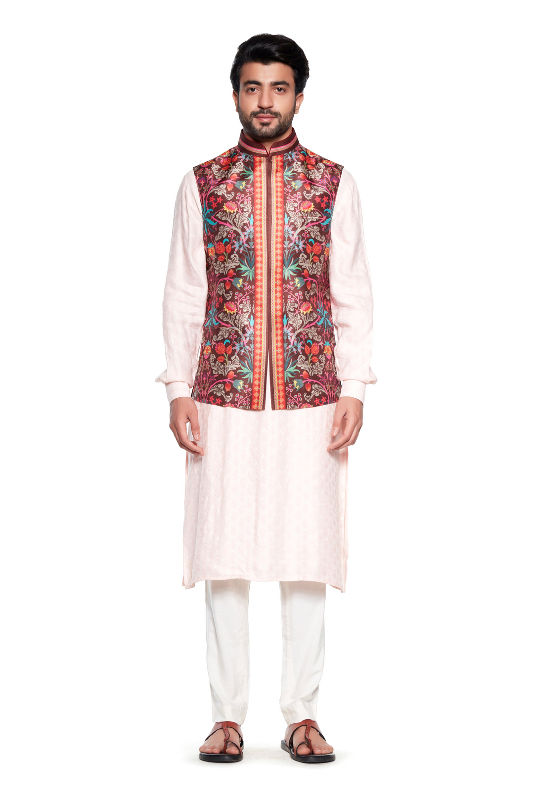 Brown Chintz Nehru Jacket-Mens Wear-Siddhartha Bansal