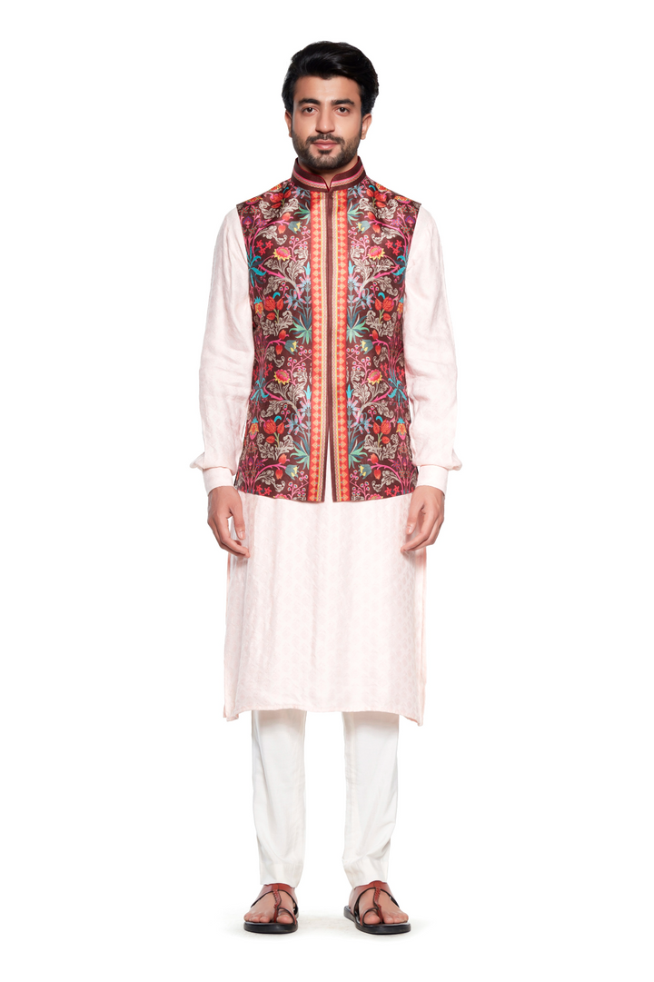 Brown Chintz Nehru Jacket-Mens Wear-Siddhartha Bansal