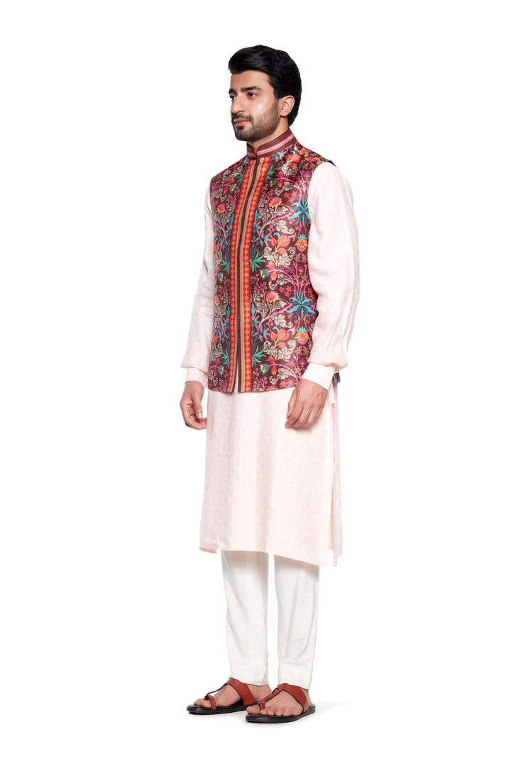 Brown Chintz Nehru Jacket-Mens Wear-Siddhartha Bansal