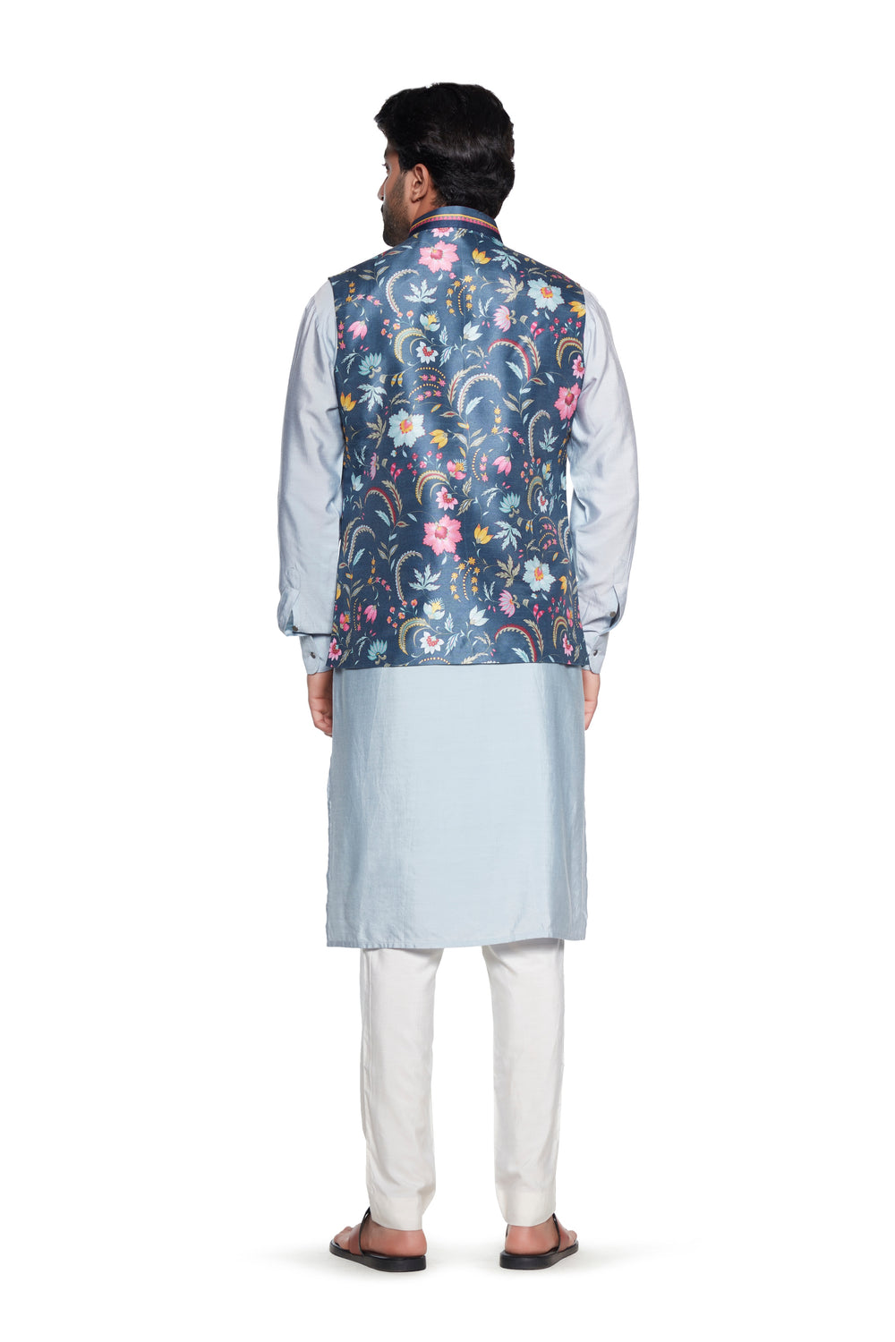 Dark Grey Chintz Nehru Jacket-Mens Wear-Siddhartha Bansal