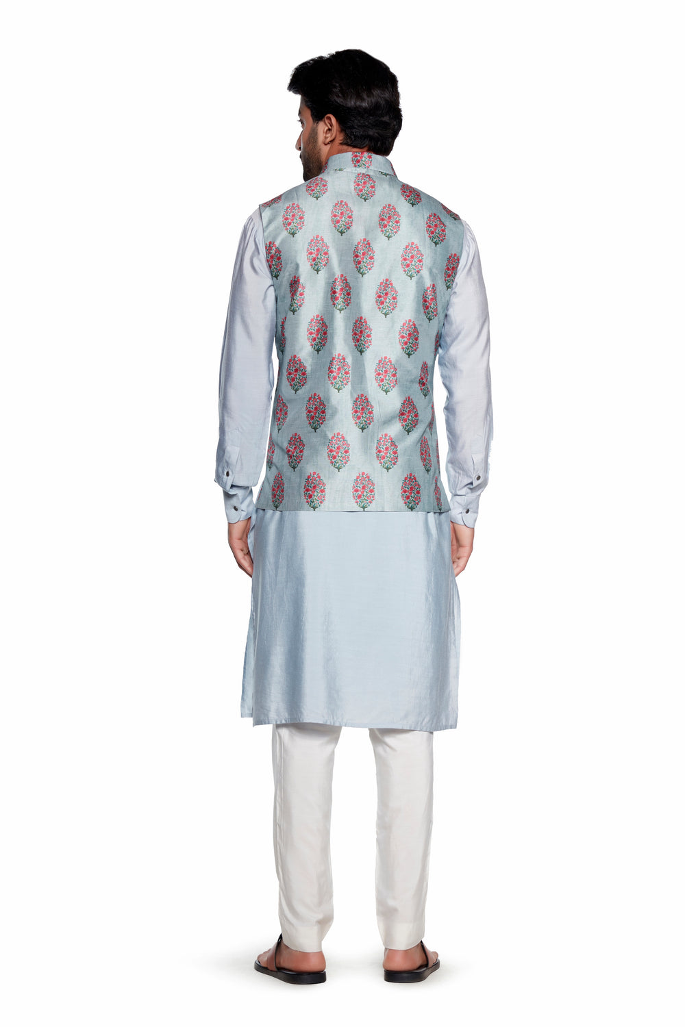 Grey Flower Nehru Jacket-Mens Wear-Siddhartha Bansal