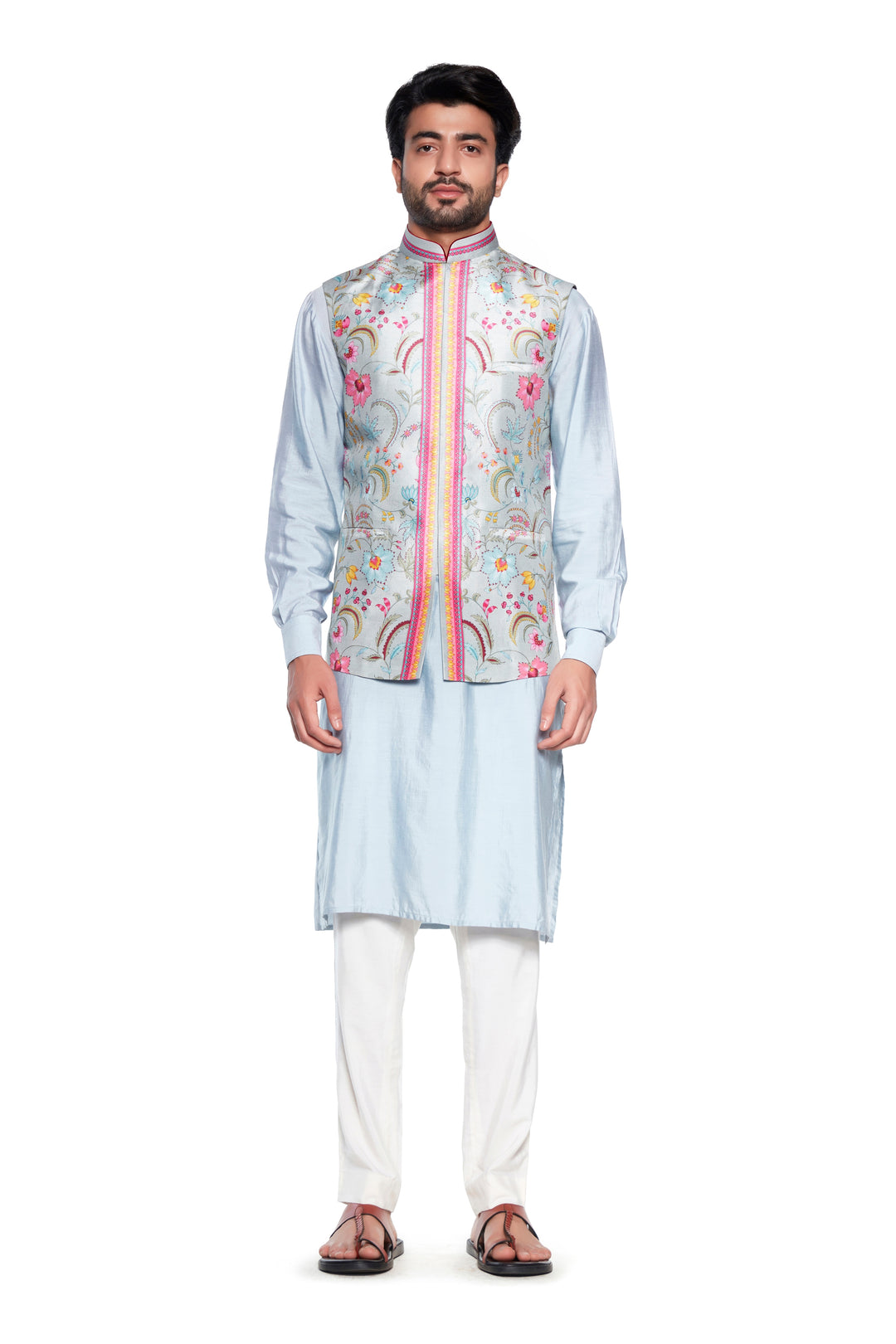 Grey Bagh Nehru Jacket-Mens Wear-Siddhartha Bansal