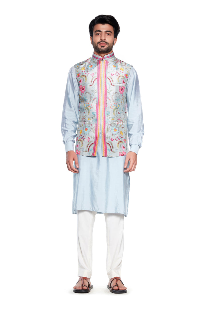 Grey Bagh Nehru Jacket-Mens Wear-Siddhartha Bansal
