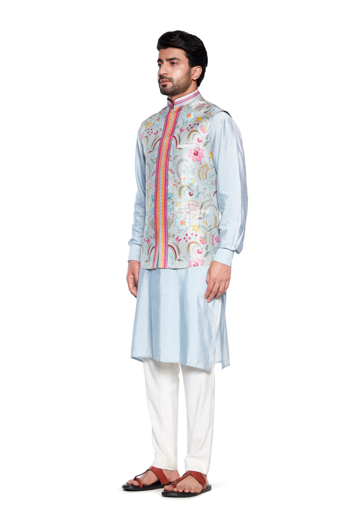 Grey Bagh Nehru Jacket-Mens Wear-Siddhartha Bansal
