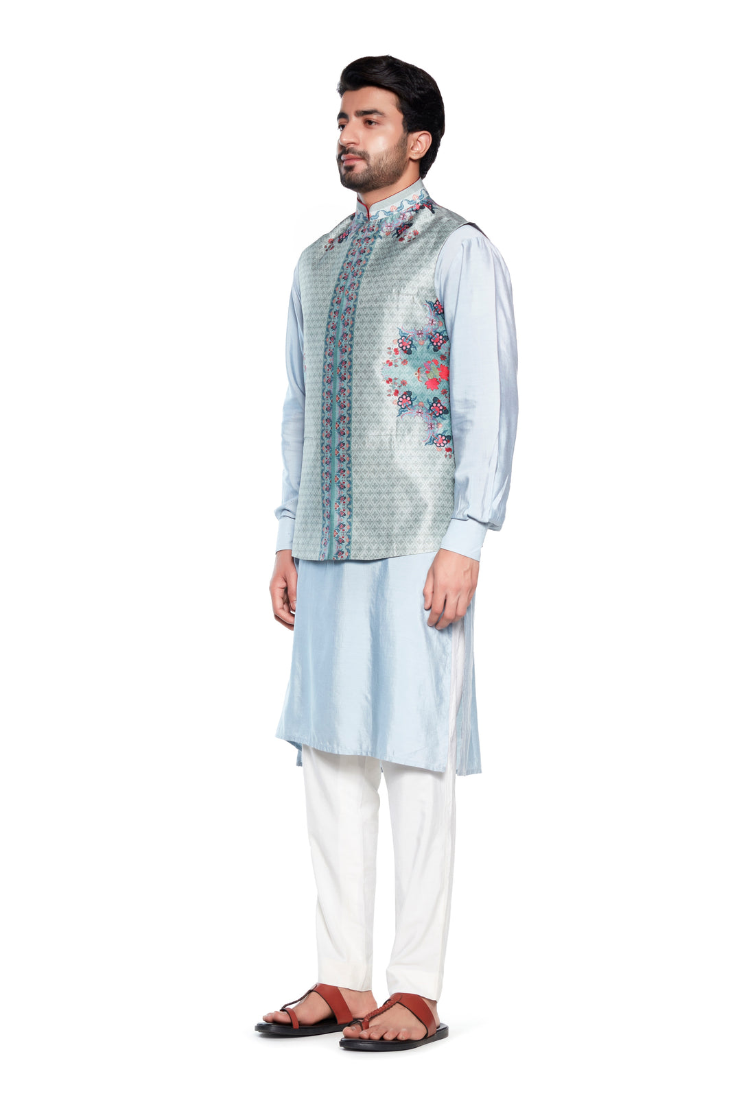 Grey Chintz Nehru Jacket-Mens Wear-Siddhartha Bansal