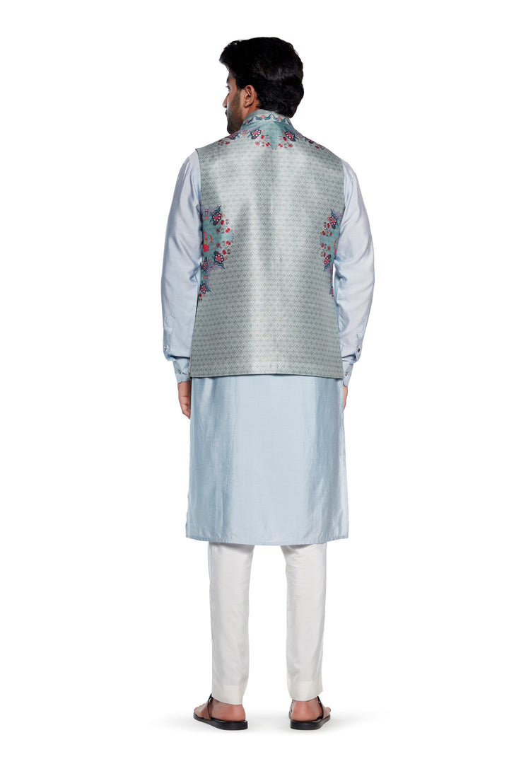 Grey Chintz Nehru Jacket-Mens Wear-Siddhartha Bansal