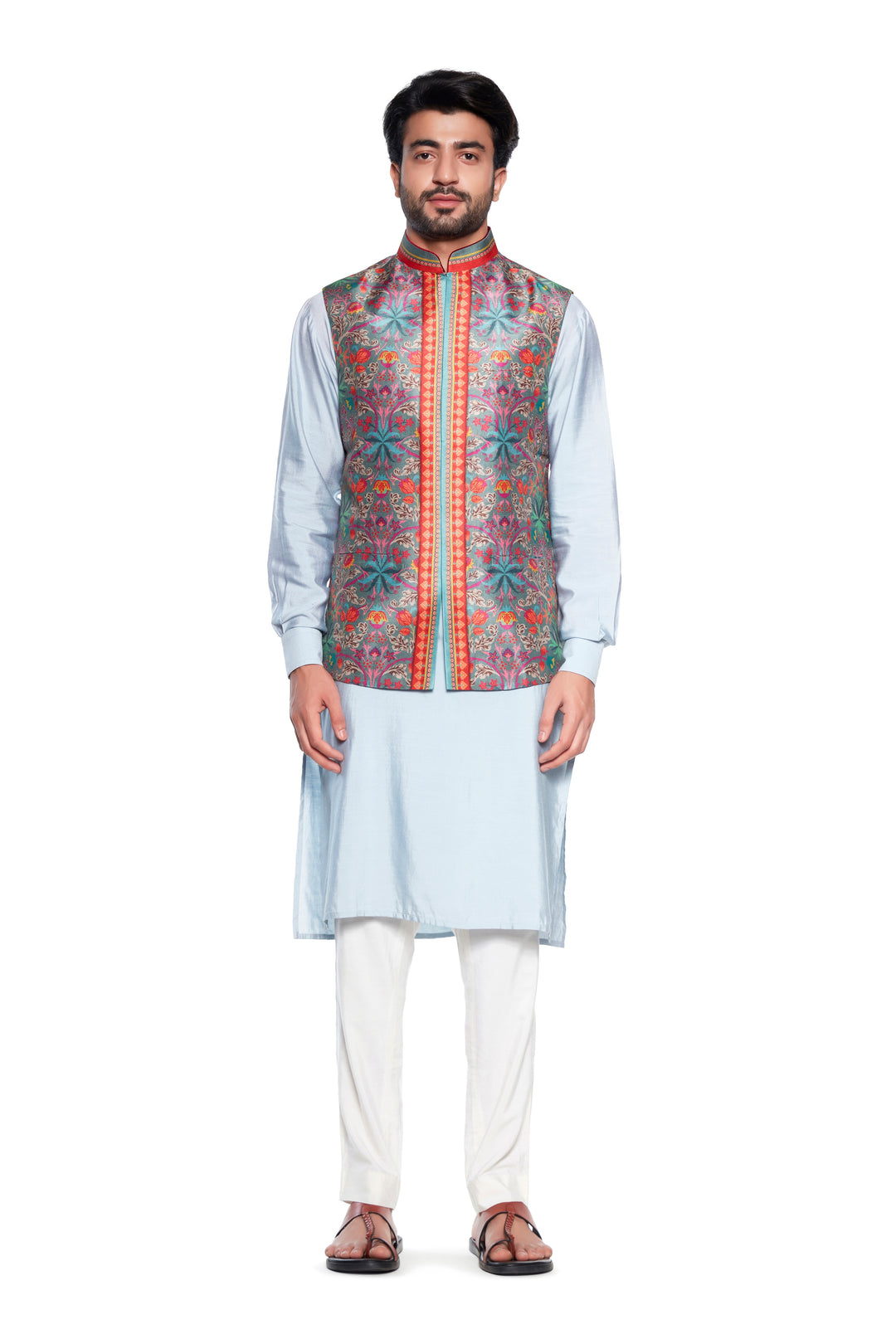 Grey Bagh Printed Nehru Jacket-Mens Wear-Siddhartha Bansal