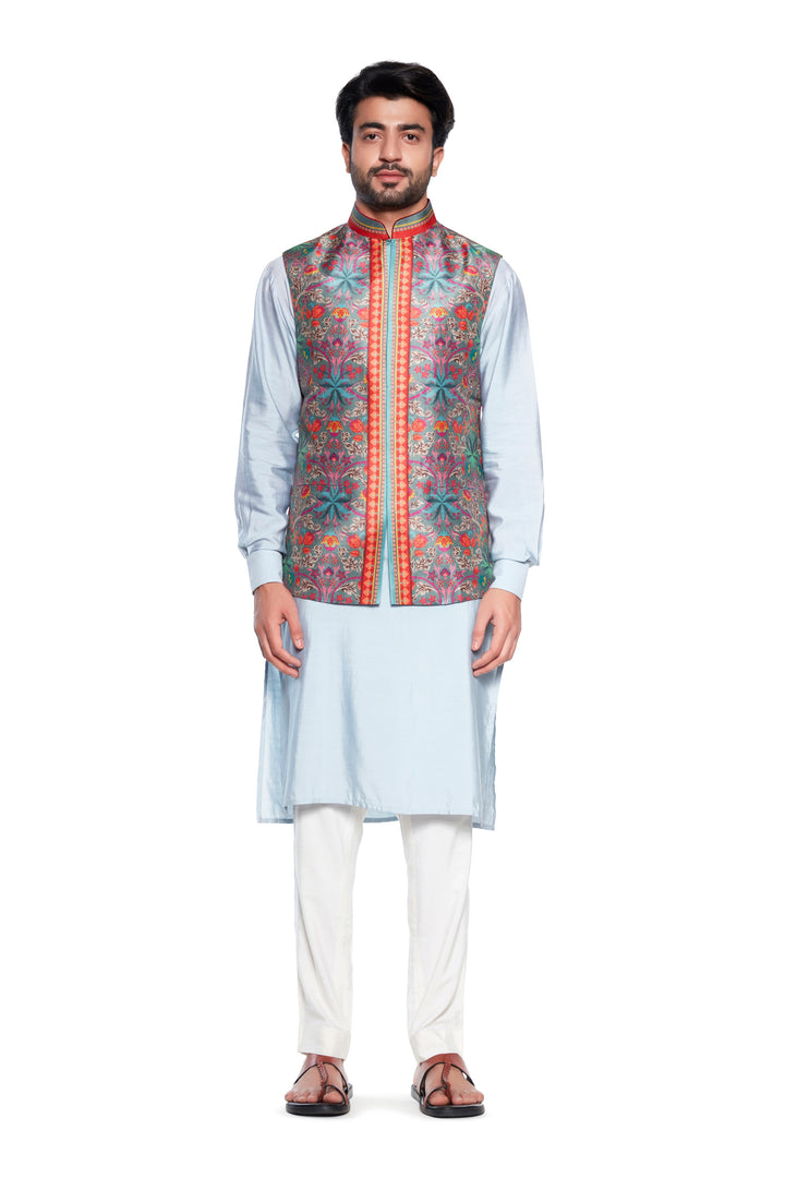 Grey Bagh Printed Nehru Jacket-Mens Wear-Siddhartha Bansal