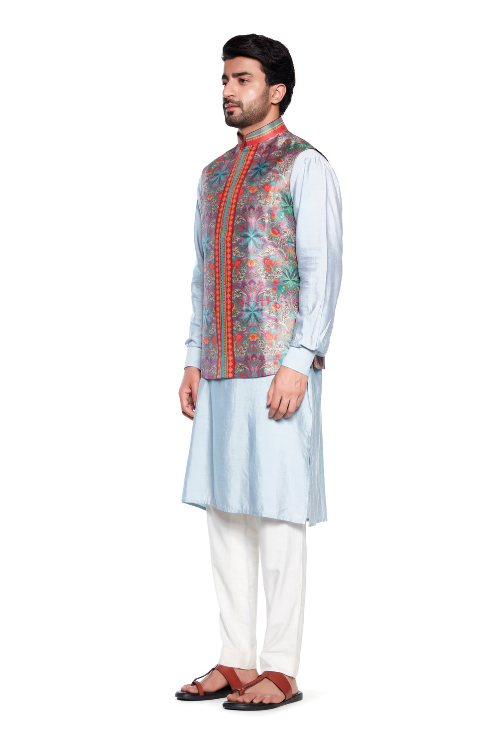 Grey Bagh Printed Nehru Jacket-Mens Wear-Siddhartha Bansal