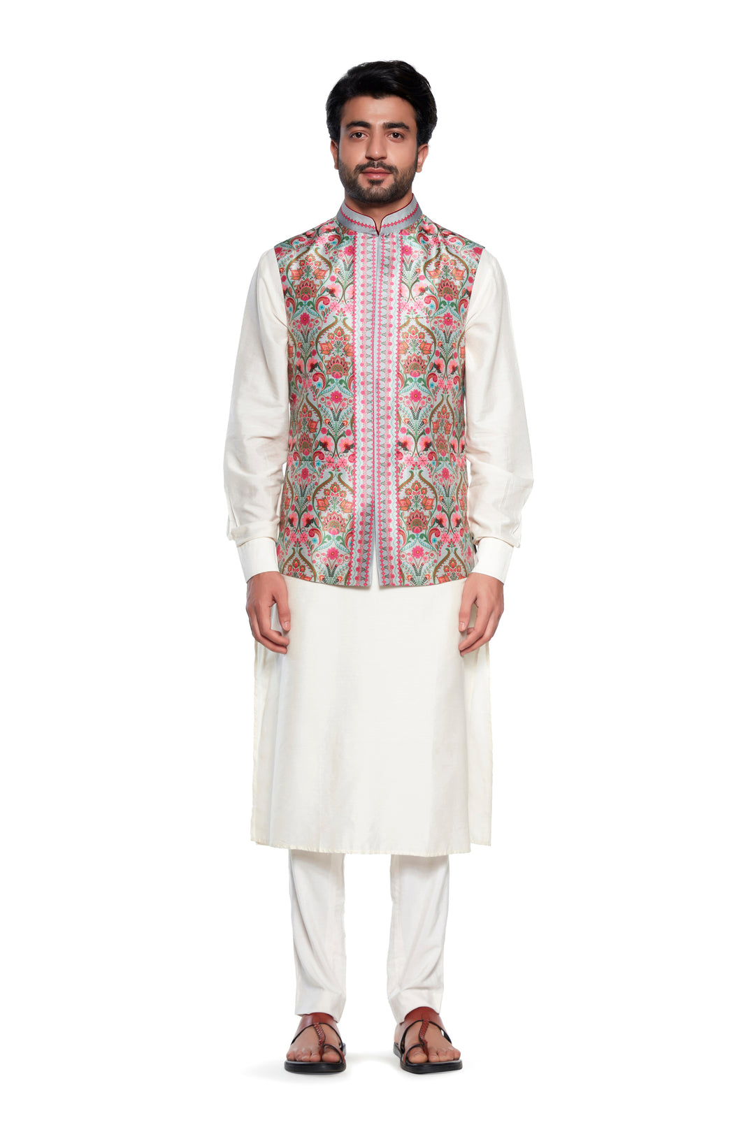 Grey Paisley Nehru Jacket-Mens Wear-Siddhartha Bansal