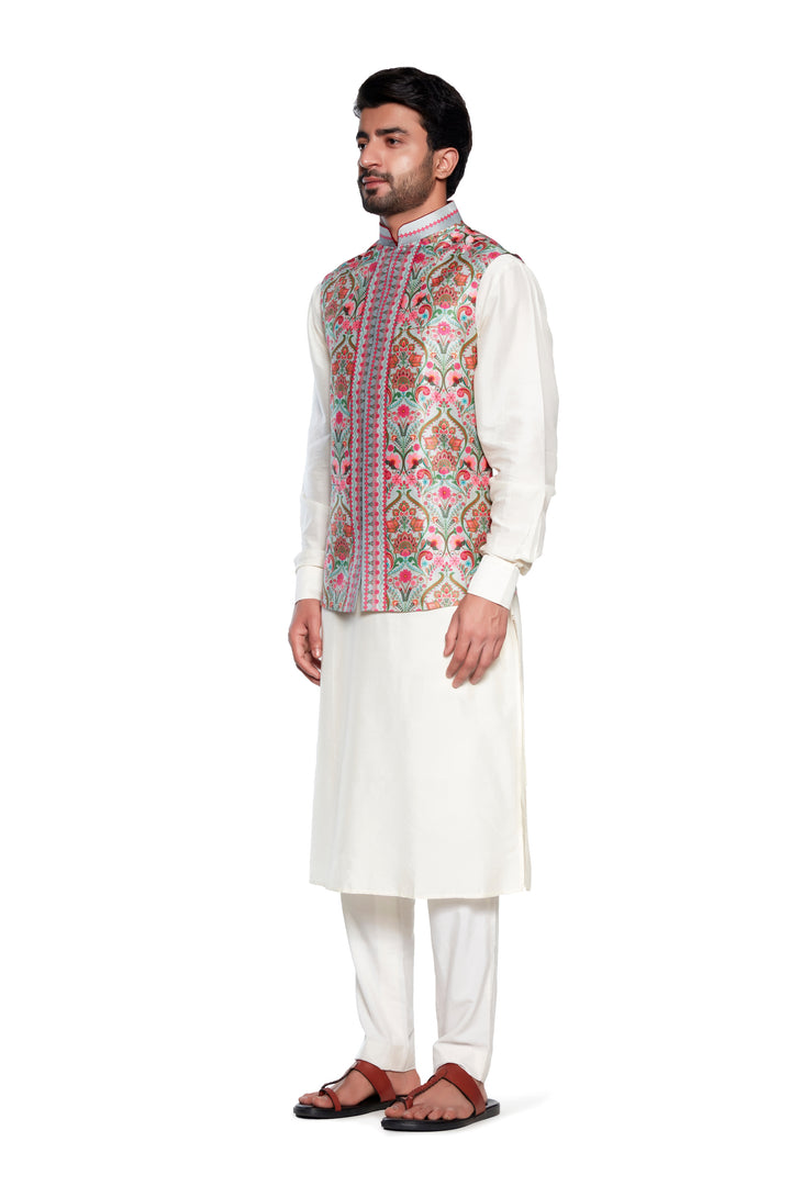 Grey Paisley Nehru Jacket-Mens Wear-Siddhartha Bansal