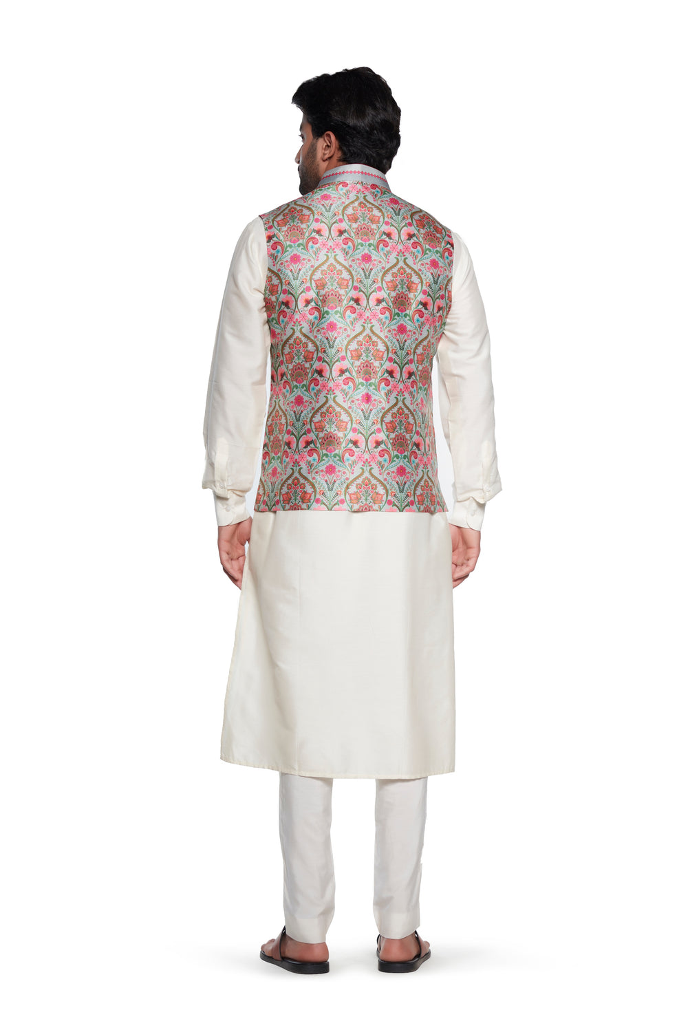 Grey Paisley Nehru Jacket-Mens Wear-Siddhartha Bansal