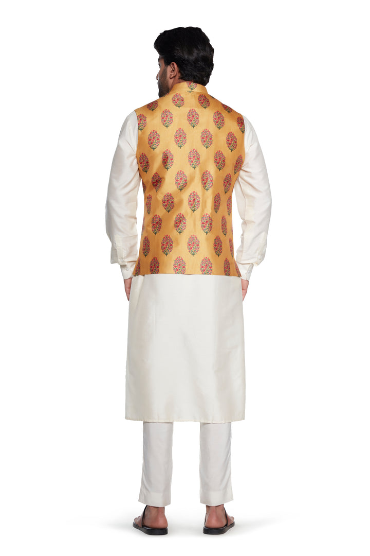 Yellow Flower Nehru Jacket-Mens Wear-Siddhartha Bansal