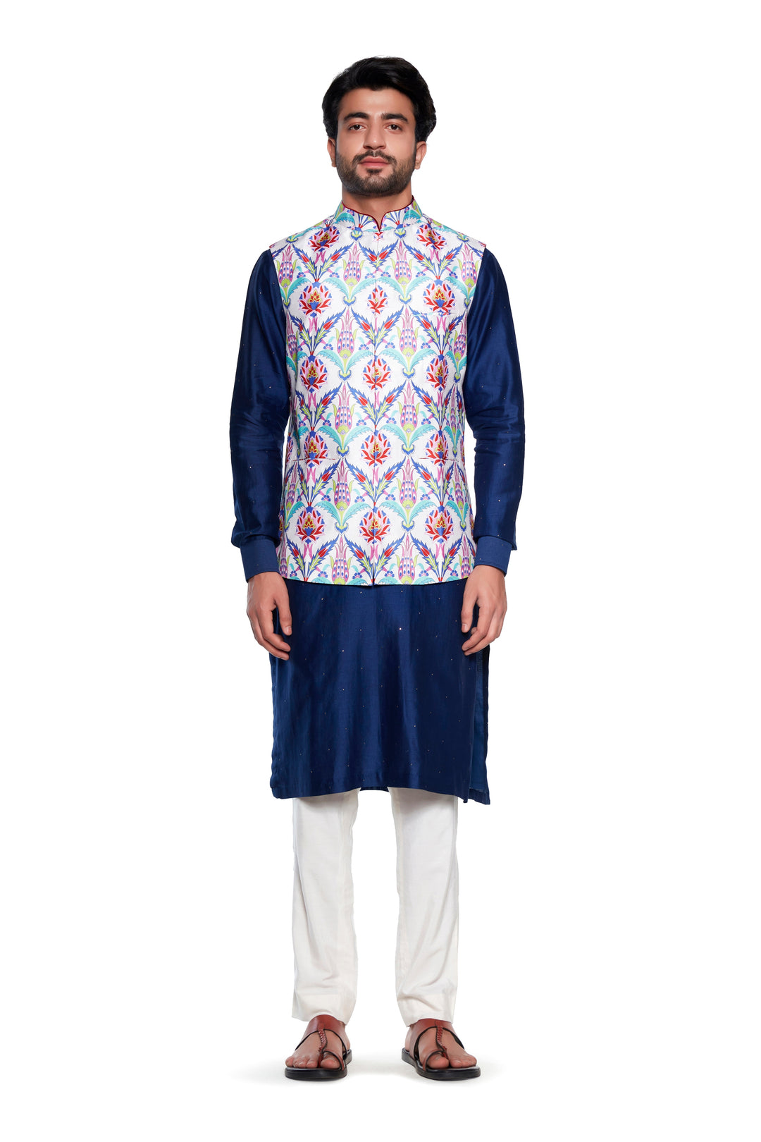 Neon Flower Nehru Jacket-Mens Wear-Siddhartha Bansal