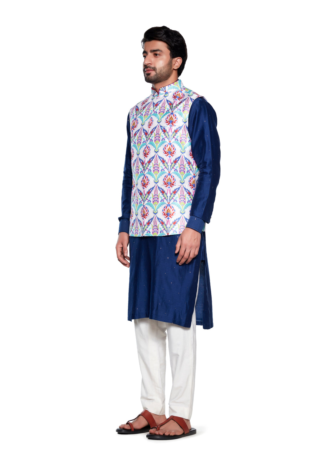 Neon Flower Nehru Jacket-Mens Wear-Siddhartha Bansal