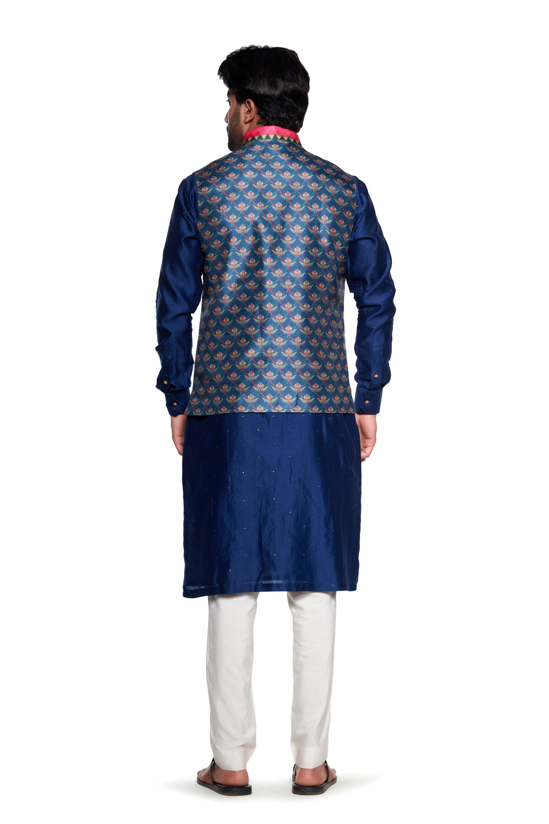 Blue Chintz Nehru Jacket-Mens Wear-Siddhartha Bansal
