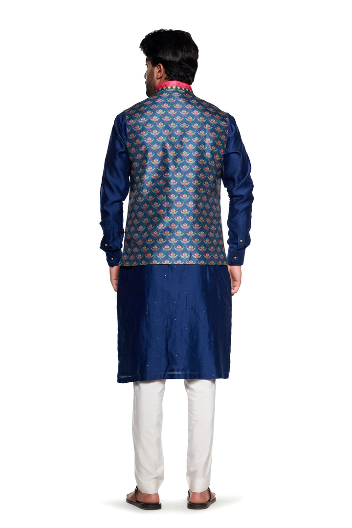 Blue Chintz Nehru Jacket-Mens Wear-Siddhartha Bansal
