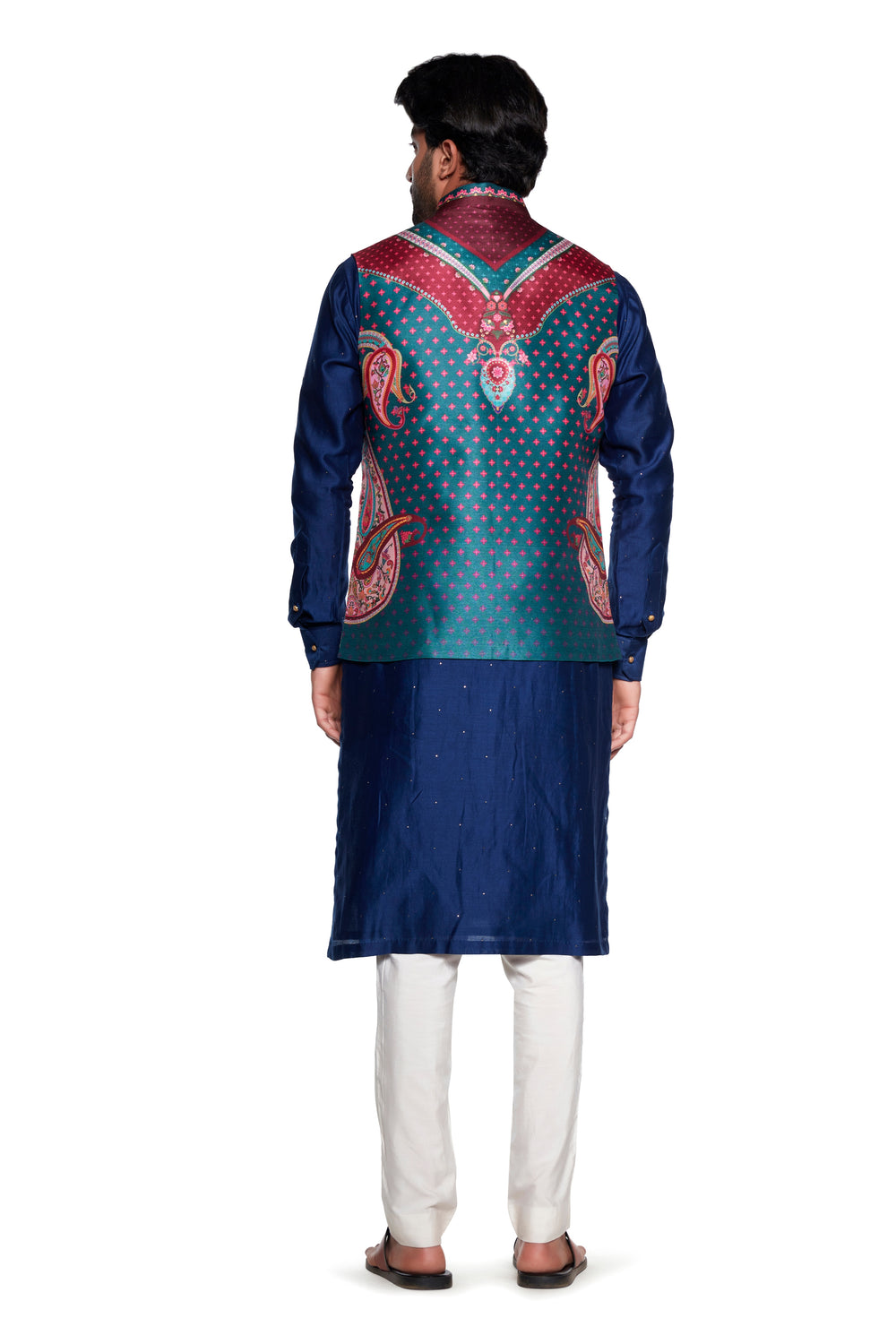 Maroon Blue Paisley Nehru Jacket-Mens Wear-Siddhartha Bansal