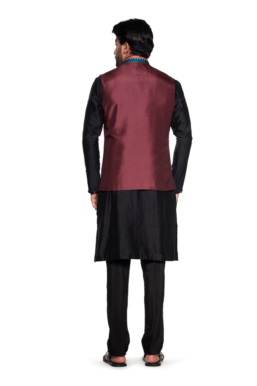 Cream Maroon Chintz Nehru Jacket-Mens Wear-Siddhartha Bansal