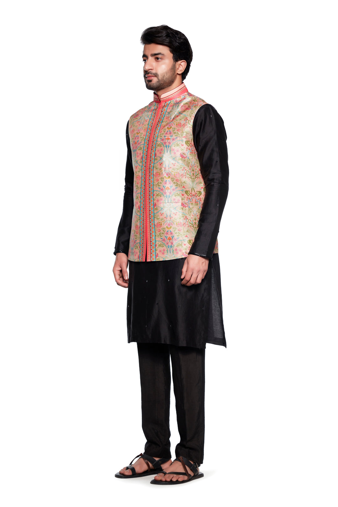 Cream Bagh Nehru Jacket-Mens Wear-Siddhartha Bansal