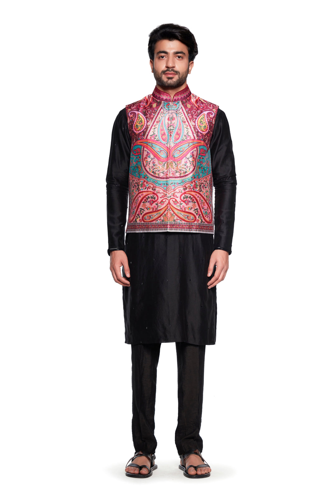 Red Paisely Nehru Jacket-Mens Wear-Siddhartha Bansal