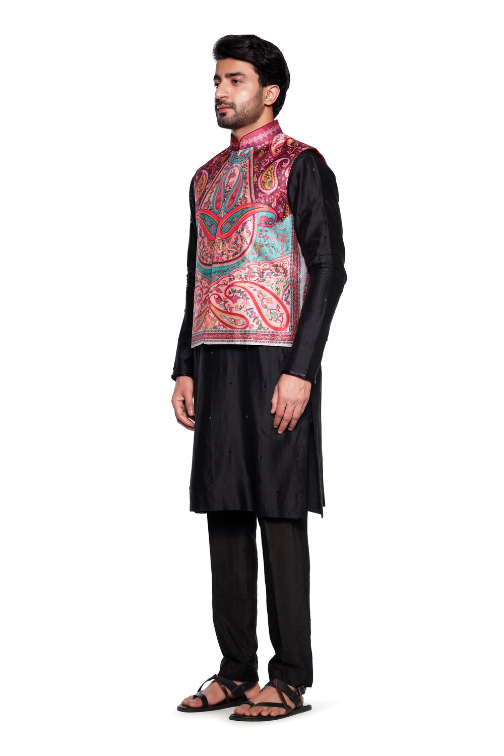 Red Paisely Nehru Jacket-Mens Wear-Siddhartha Bansal