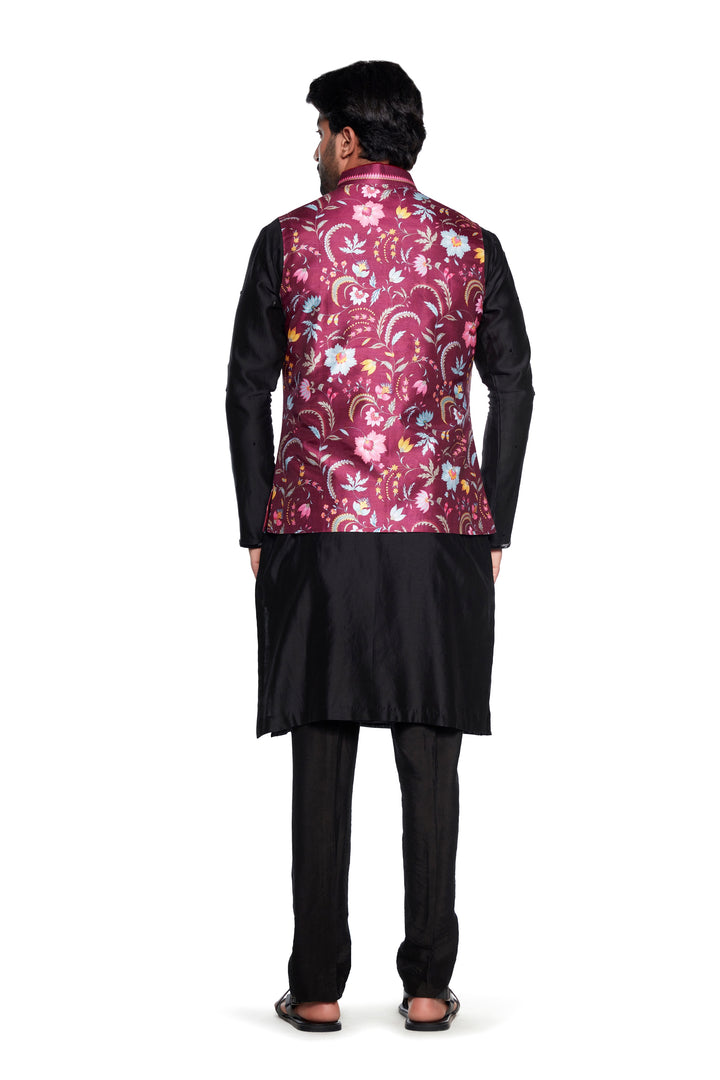 Maroon Chintz Nehru Jacket-Mens Wear-Siddhartha Bansal