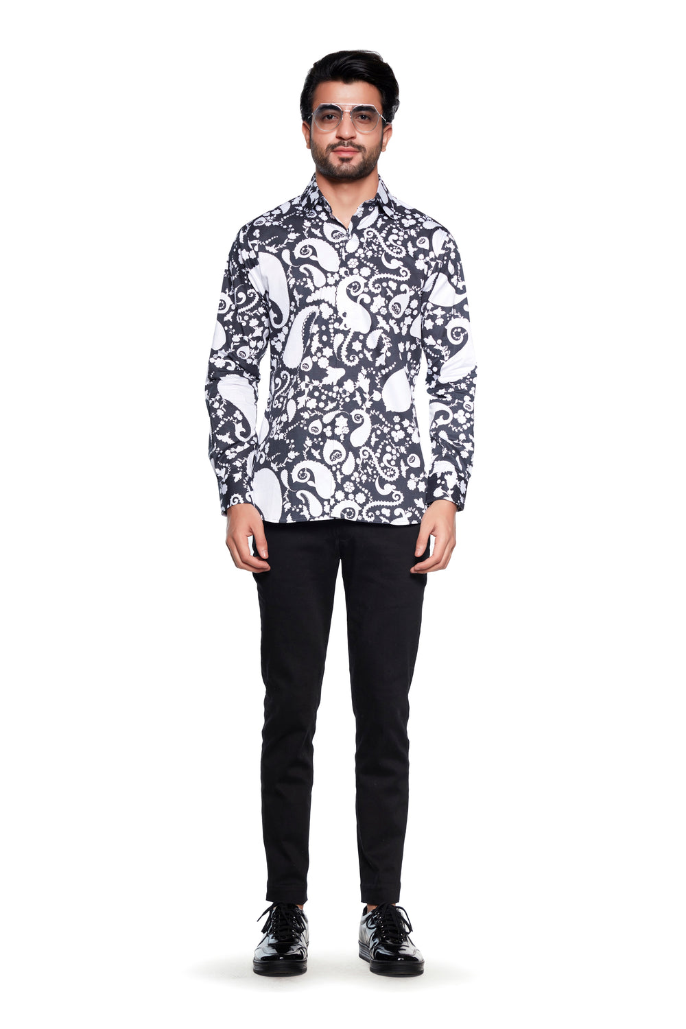 Black Paisley Tone On Tone Mens Shirt-Mens Wear-Siddhartha Bansal