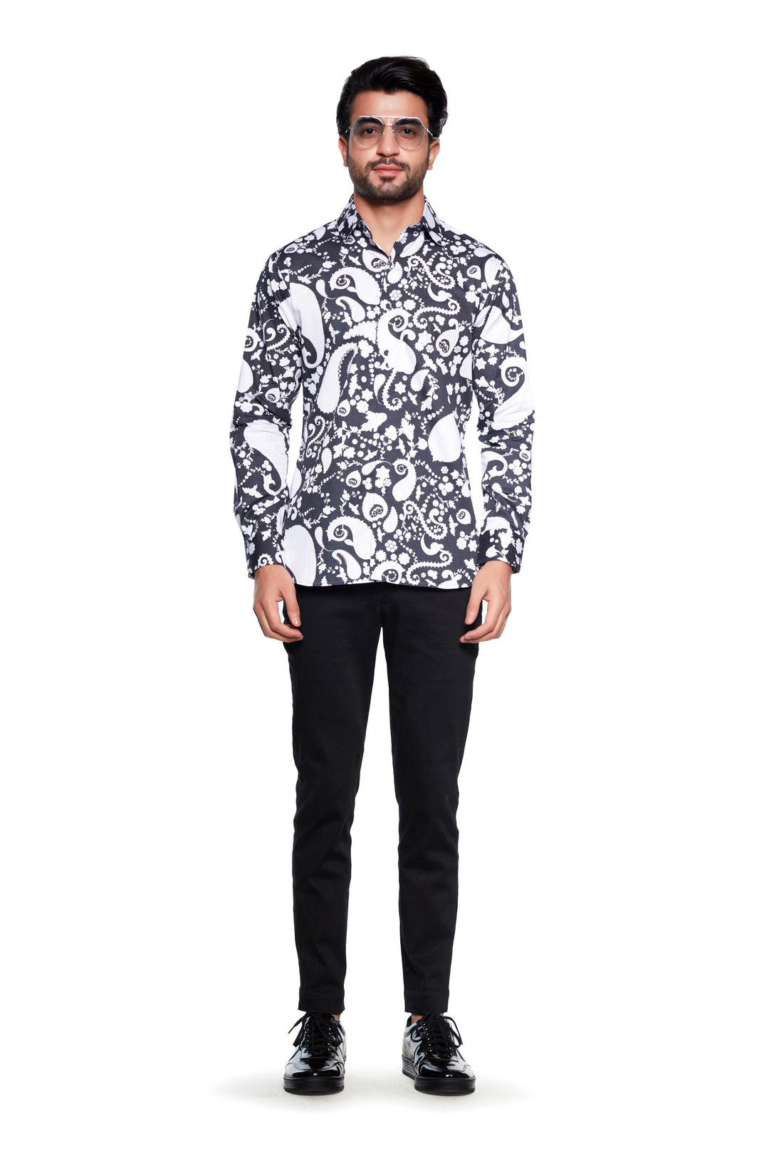 Black Paisley Tone On Tone Mens Shirt-Mens Wear-Siddhartha Bansal