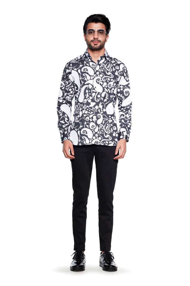 Black Paisley Tone On Tone Mens Shirt-Mens Wear-Siddhartha Bansal