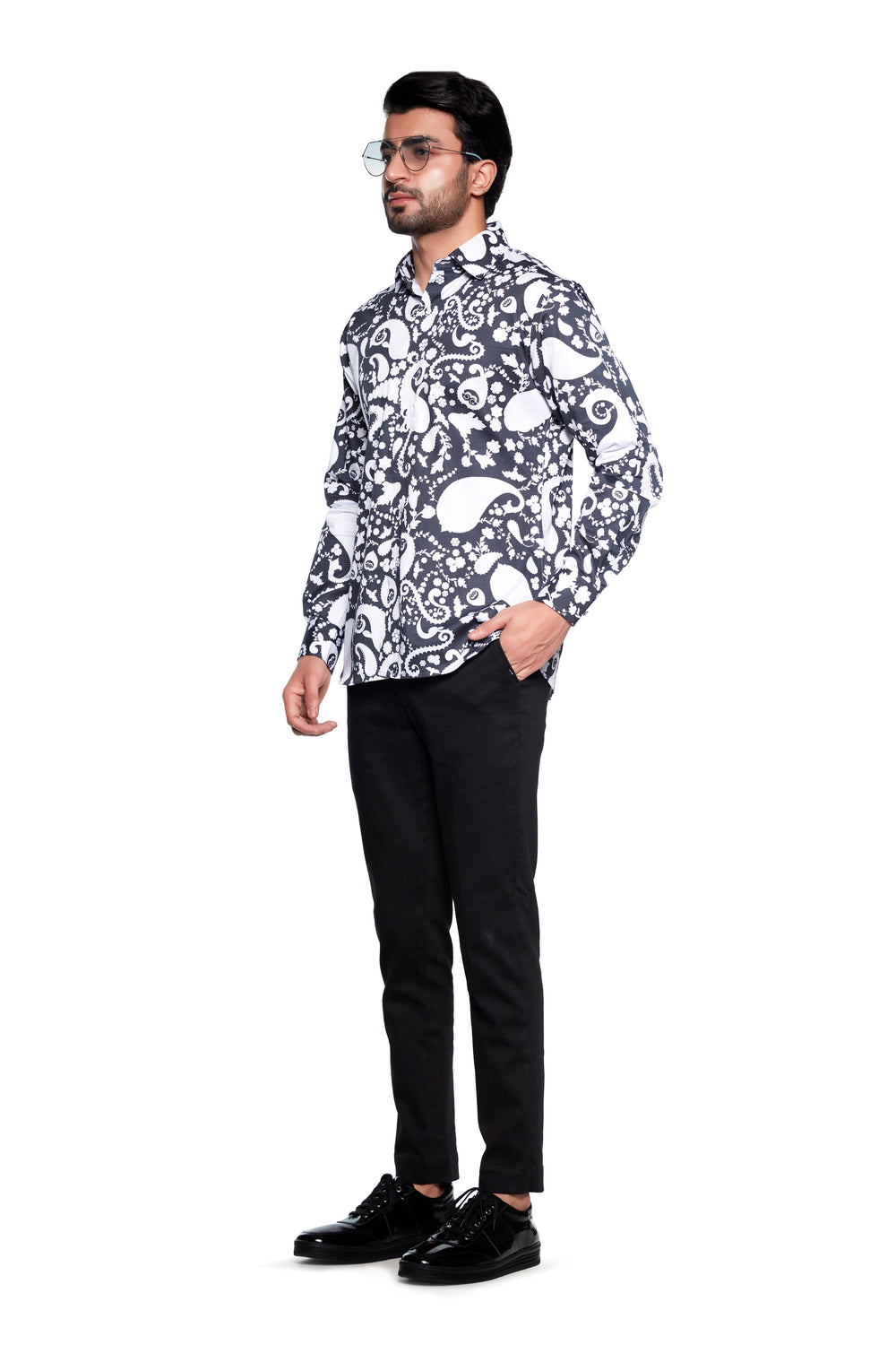 Black Paisley Tone On Tone Mens Shirt-Mens Wear-Siddhartha Bansal