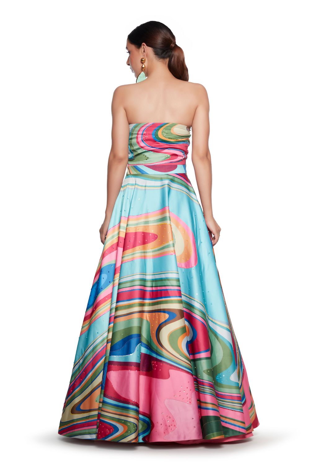 Mouni Roy In Multi Colour Wave Embroidered Gown-gowns, Indian Wear, Indian Wear-Siddhartha Bansal