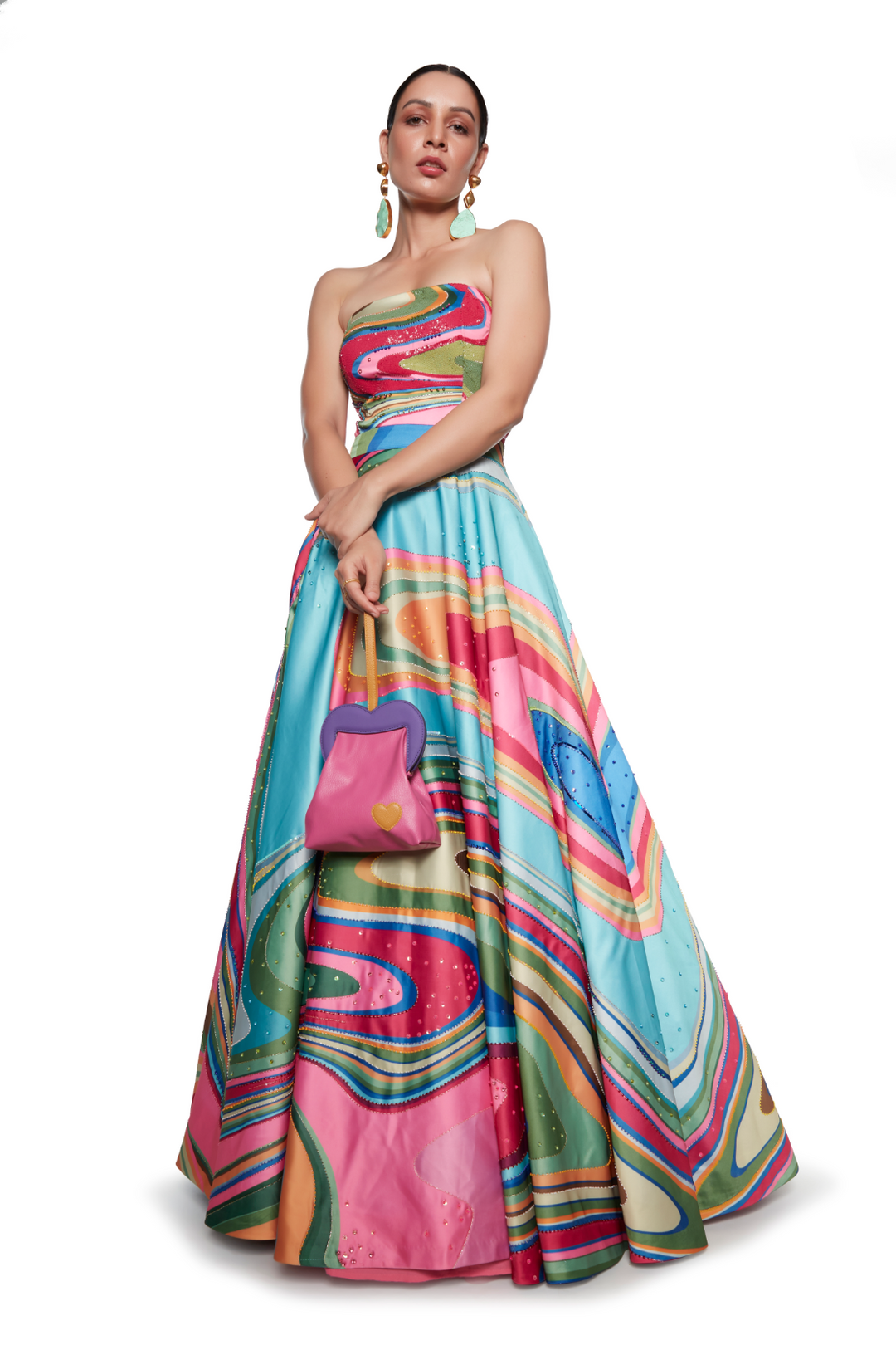 Mouni Roy In Multi Colour Wave Embroidered Gown-gowns, Indian Wear, Indian Wear-Siddhartha Bansal