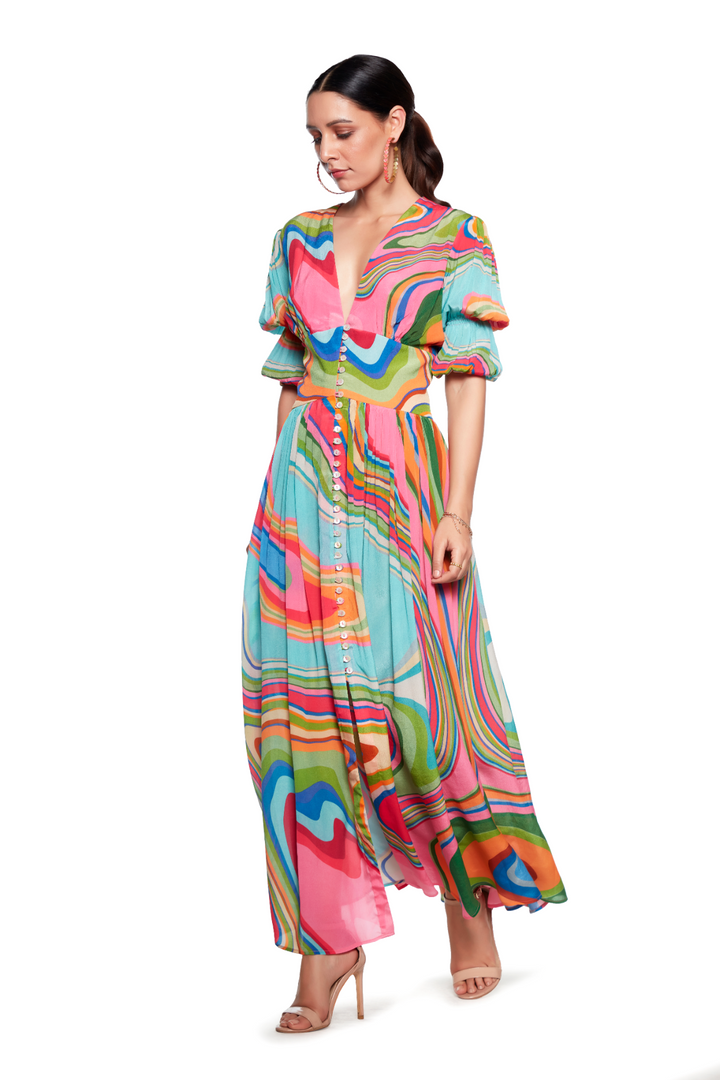 Multi Colour Wave Dress-Dresses-Siddhartha Bansal
