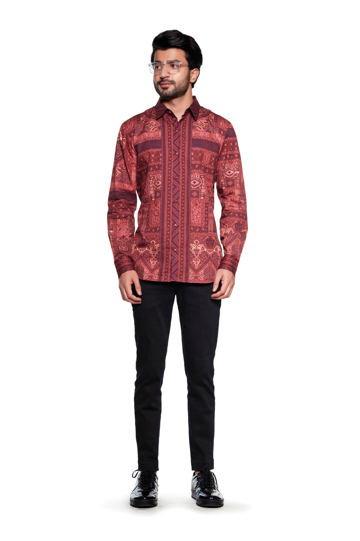 Brown Geometrical Printed Mens Shirt-Mens Wear-Siddhartha Bansal