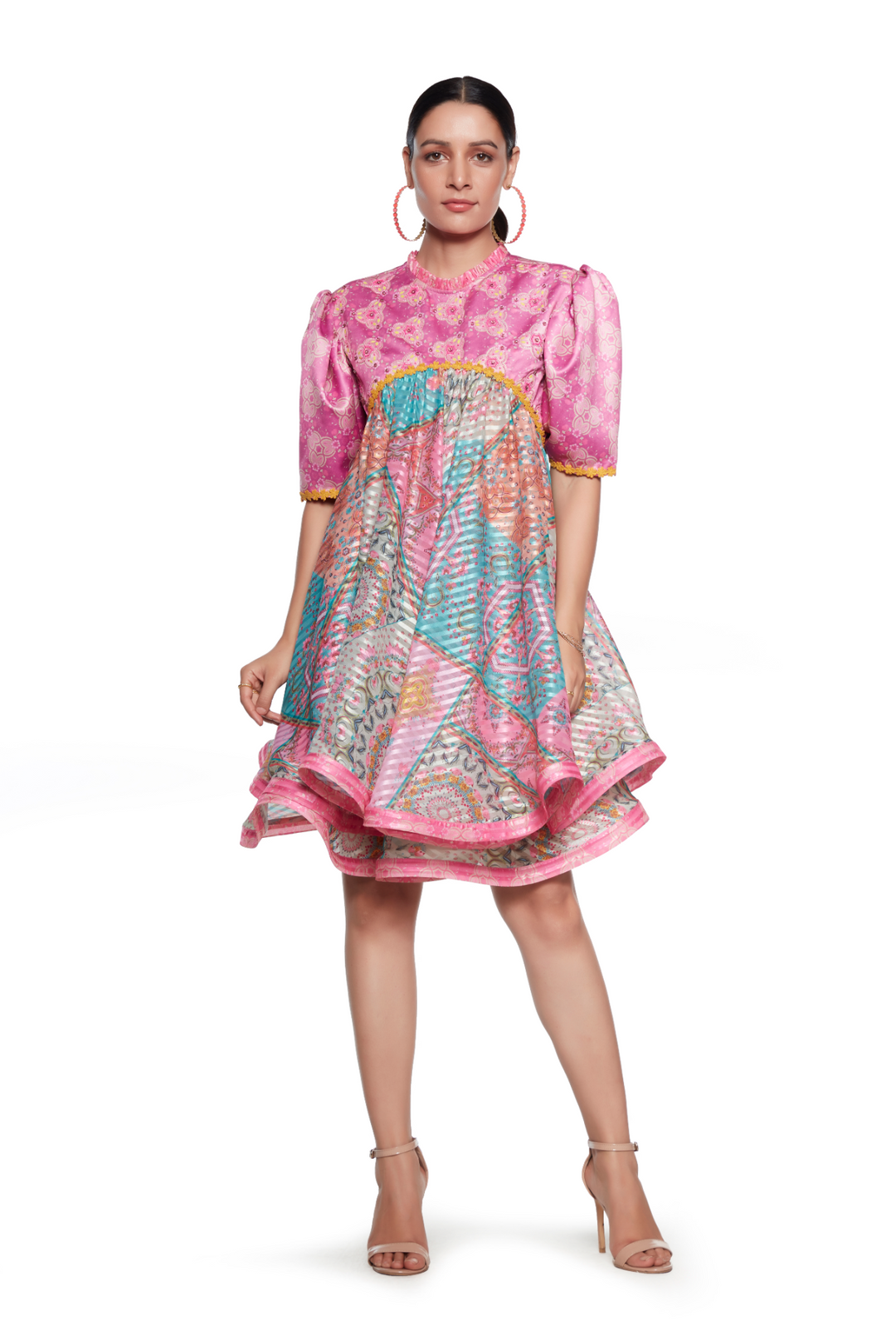 Pink And Blue Embroidered Short Dress-Dresses-Siddhartha Bansal