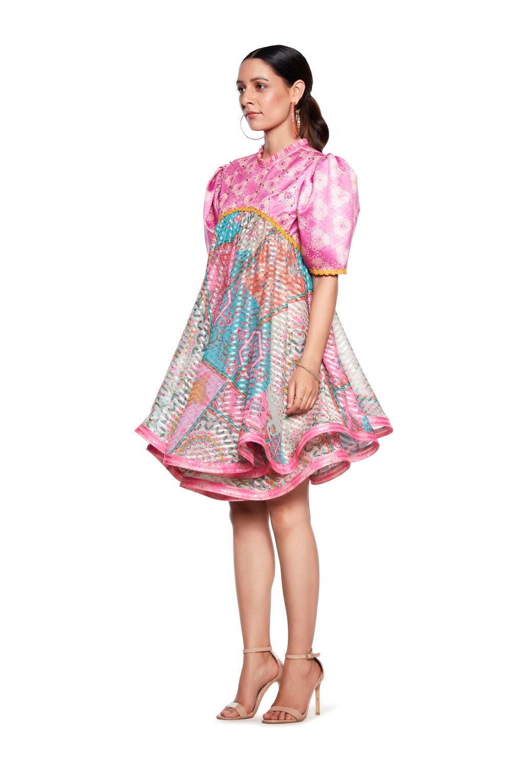Pink And Blue Embroidered Short Dress-Dresses-Siddhartha Bansal