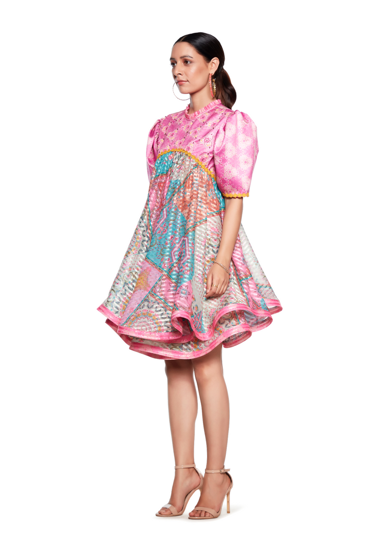 Pink And Blue Embroidered Short Dress-Dresses-Siddhartha Bansal