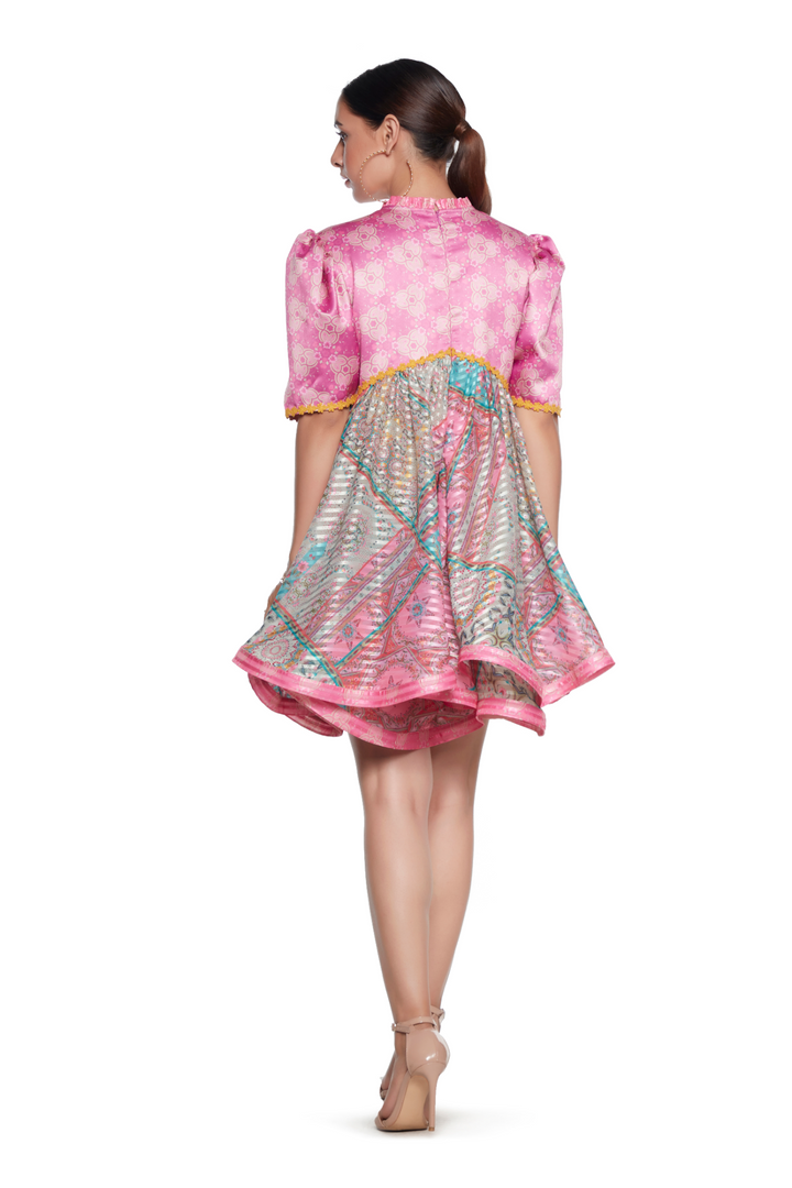 Pink And Blue Embroidered Short Dress-Dresses-Siddhartha Bansal