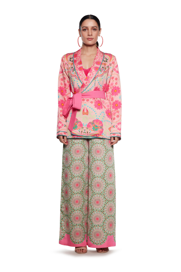Pink And Yellow Jacket And Green And Pink Pant-Siddhartha Bansal