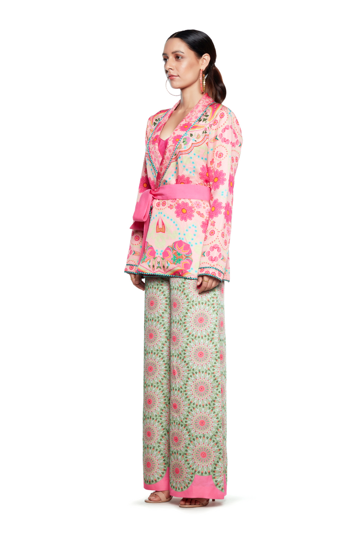Pink And Yellow Jacket And Green And Pink Pant-Siddhartha Bansal
