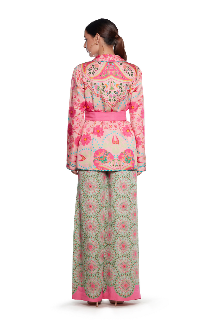 Pink And Yellow Jacket And Green And Pink Pant-Siddhartha Bansal